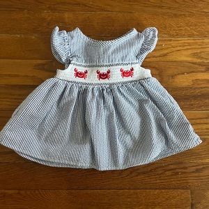 Nursery Rhyme baby girl seersucker and smocked crab dress. Size 3-6 months. EUC